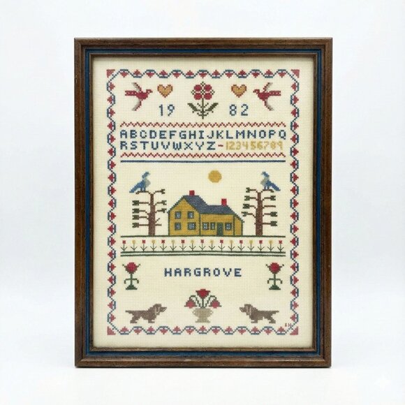 Hargrove Other - Framed Art Cross Stitch Embroidery Sampler Vintage ABC Alphabet Finished 1980s